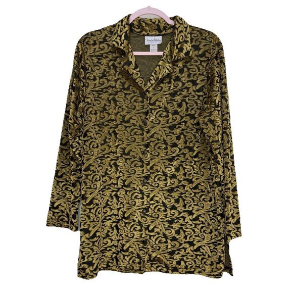 Vtg Diane Von Furstenberg Velvet Scroll Blouse Shirt Top Sz L Made In USA Button - Picture 1 of 6